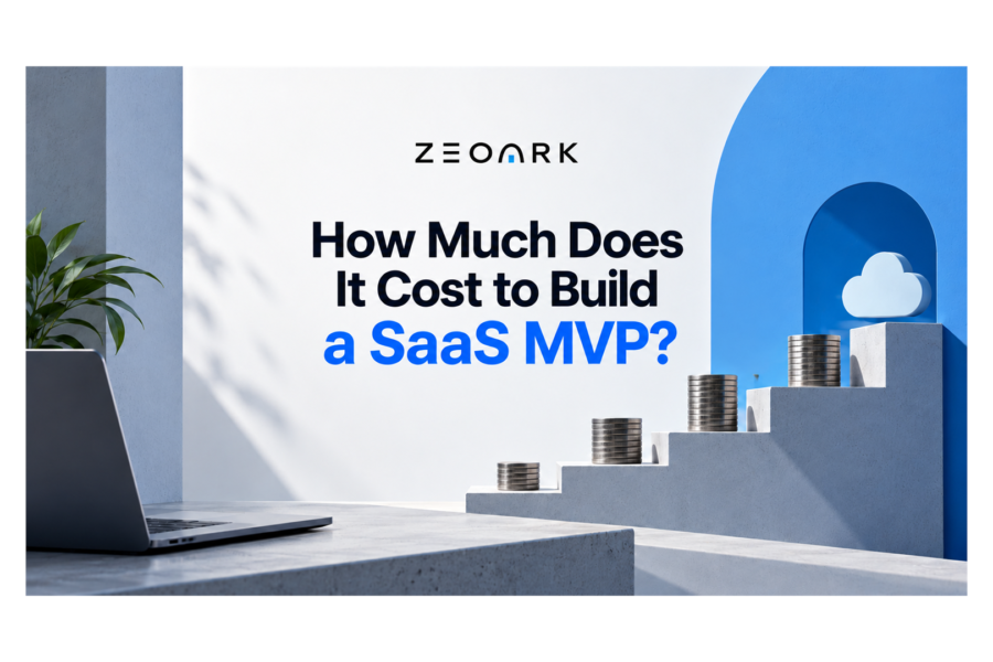 Coin stacks on ascending steps leading to a cloud, illustrating the cost of building a SaaS MVP.